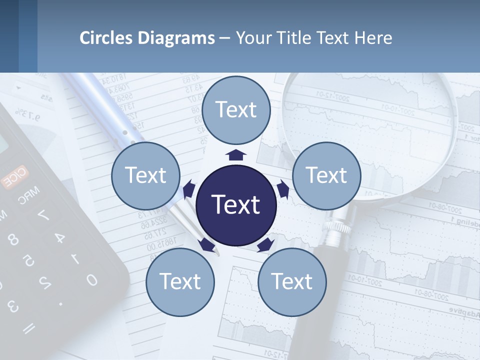 A Magnifying Glass Sitting On Top Of A Desk Next To A Calcula PowerPoint Template