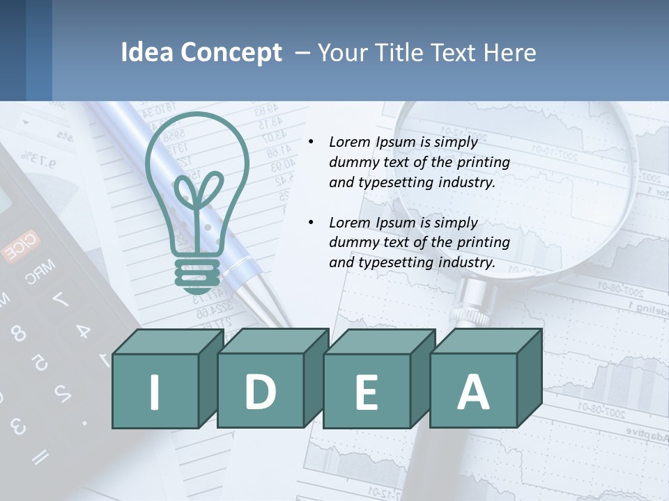 A Magnifying Glass Sitting On Top Of A Desk Next To A Calcula PowerPoint Template