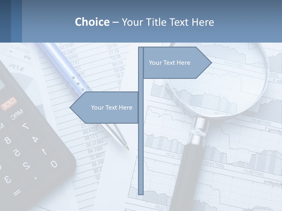 A Magnifying Glass Sitting On Top Of A Desk Next To A Calcula PowerPoint Template