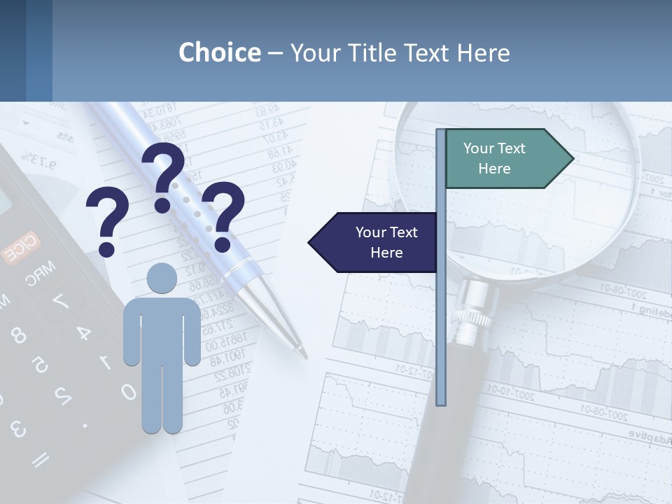 A Magnifying Glass Sitting On Top Of A Desk Next To A Calcula PowerPoint Template