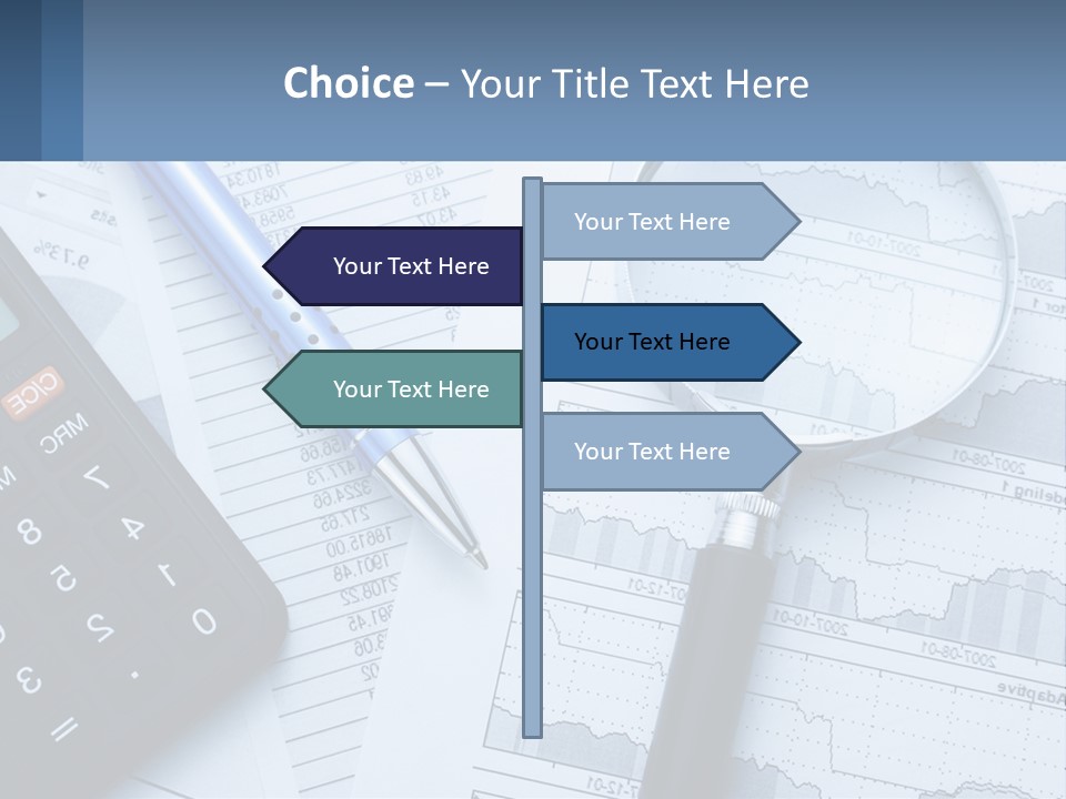 A Magnifying Glass Sitting On Top Of A Desk Next To A Calcula PowerPoint Template
