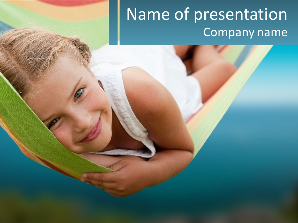 A Little Girl Laying In A Hammock On The Beach PowerPoint Template