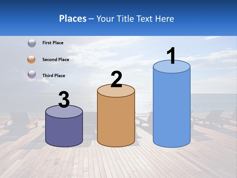 A Group Of Lounge Chairs Sitting On Top Of A Wooden Pier PowerPoint Template