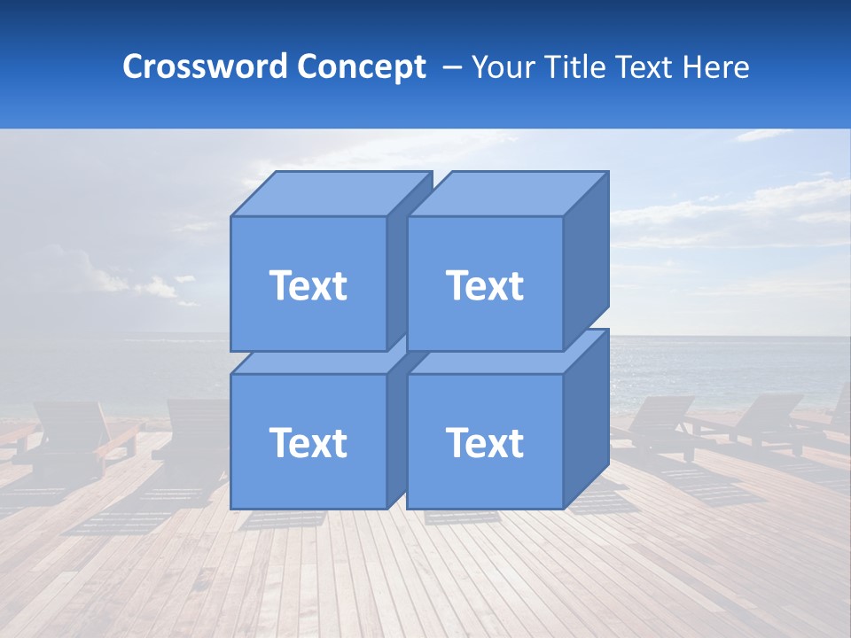 A Group Of Lounge Chairs Sitting On Top Of A Wooden Pier PowerPoint Template