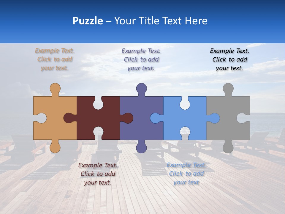 A Group Of Lounge Chairs Sitting On Top Of A Wooden Pier PowerPoint Template