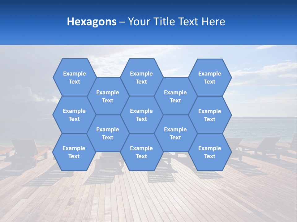 A Group Of Lounge Chairs Sitting On Top Of A Wooden Pier PowerPoint Template