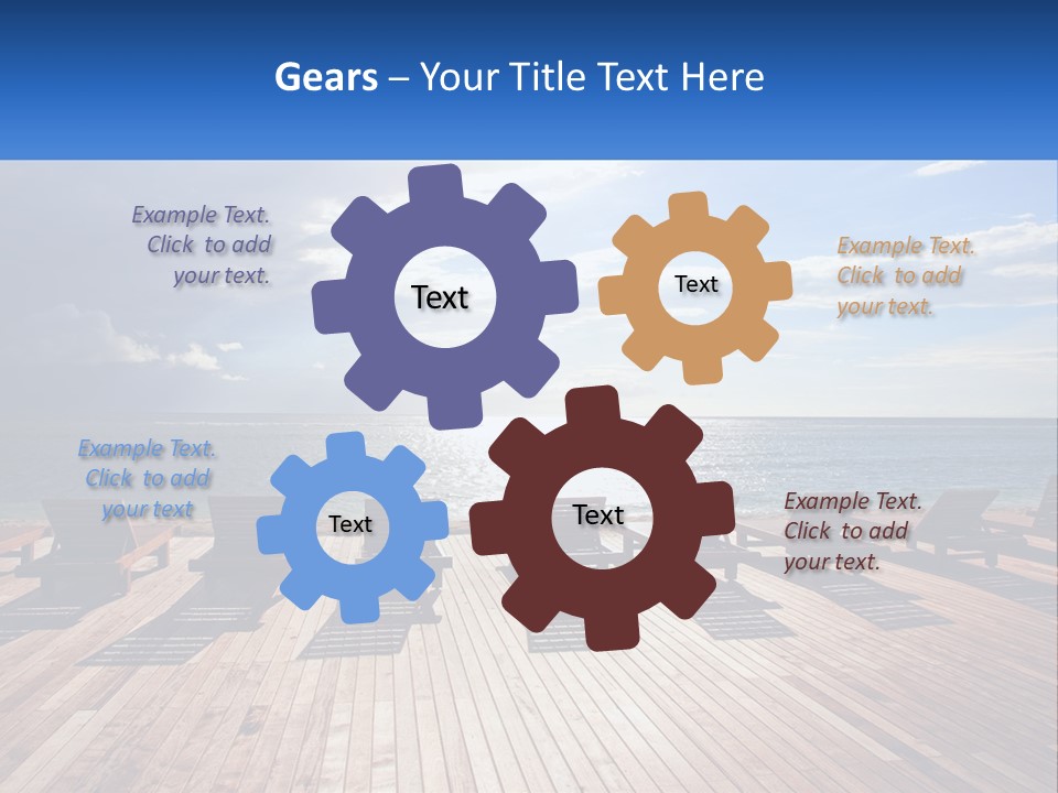 A Group Of Lounge Chairs Sitting On Top Of A Wooden Pier PowerPoint Template