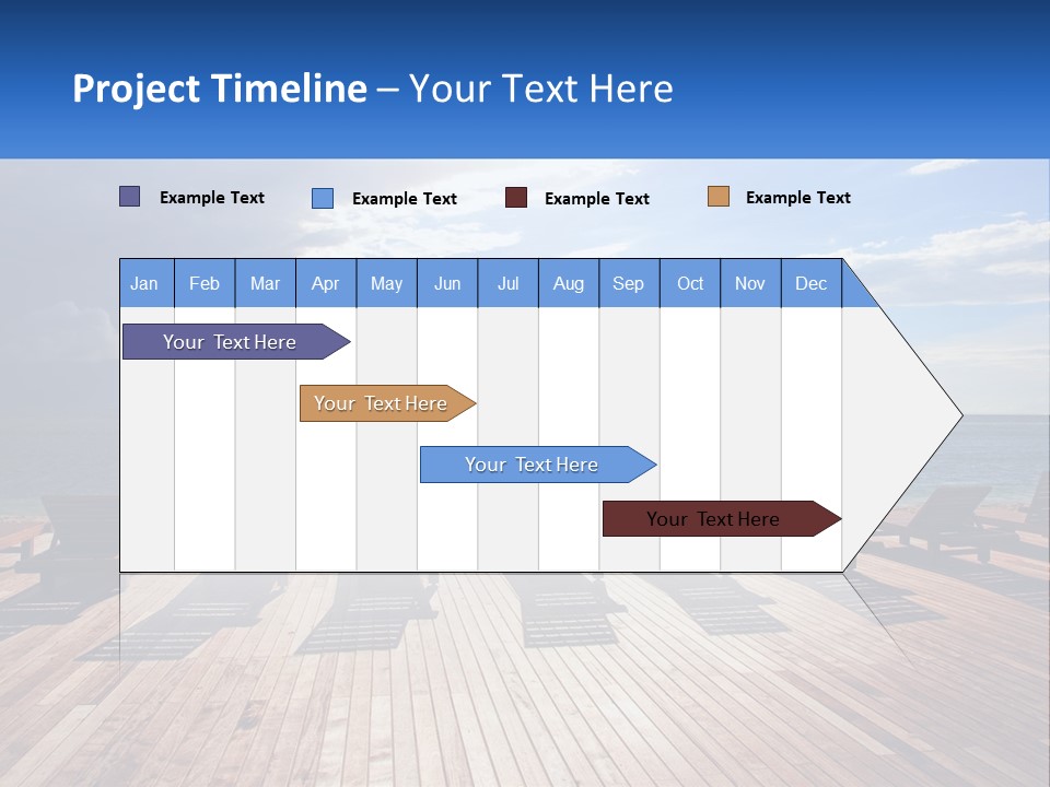 A Group Of Lounge Chairs Sitting On Top Of A Wooden Pier PowerPoint Template