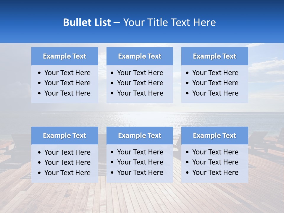 A Group Of Lounge Chairs Sitting On Top Of A Wooden Pier PowerPoint Template