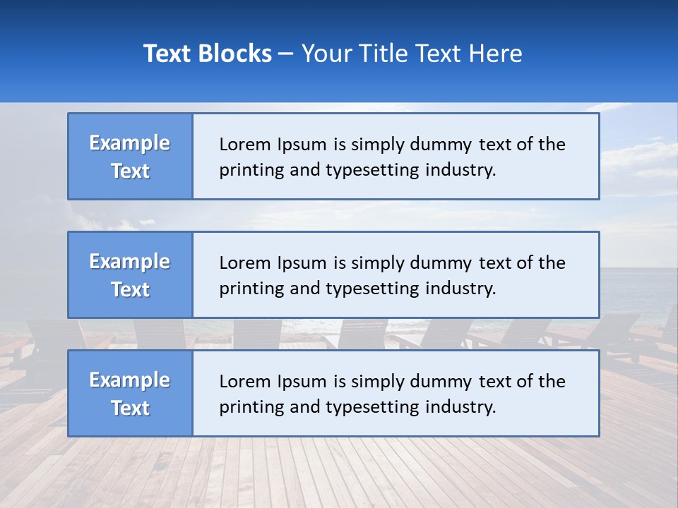 A Group Of Lounge Chairs Sitting On Top Of A Wooden Pier PowerPoint Template