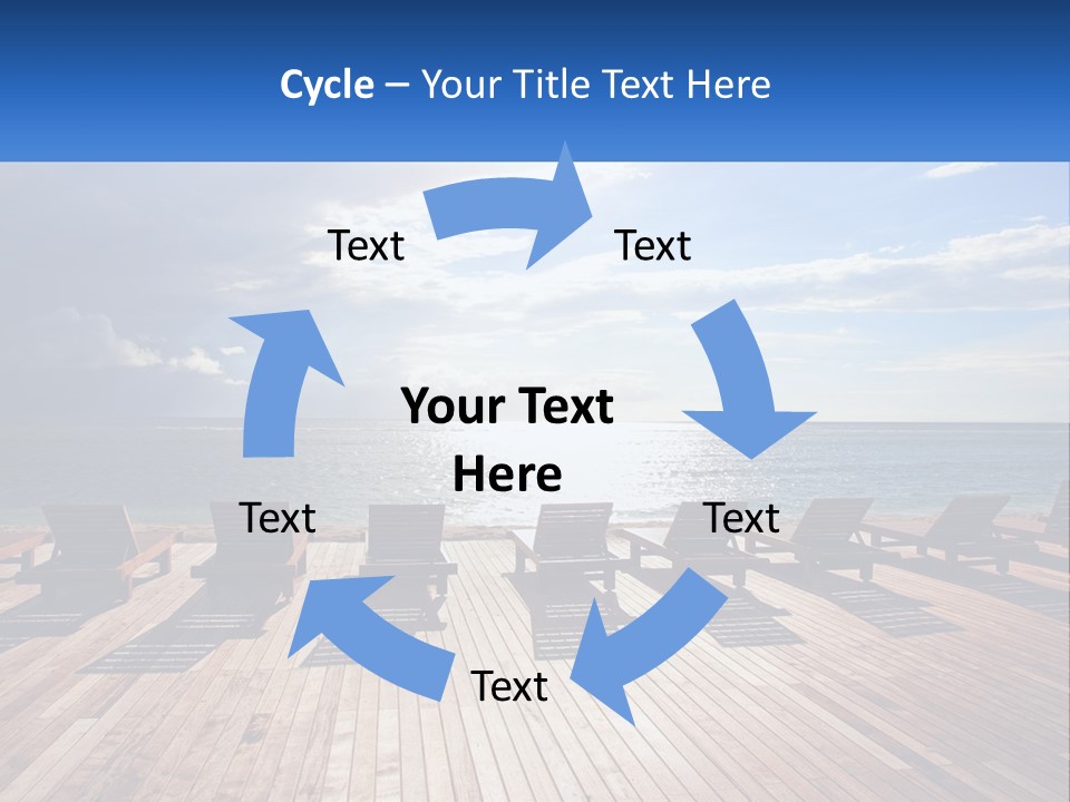 A Group Of Lounge Chairs Sitting On Top Of A Wooden Pier PowerPoint Template