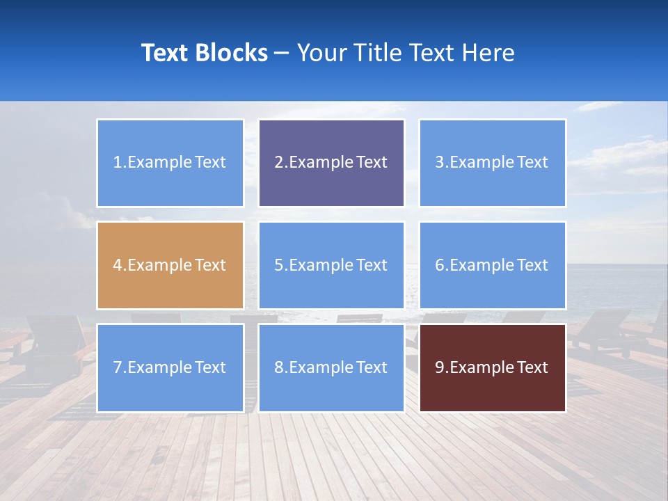 A Group Of Lounge Chairs Sitting On Top Of A Wooden Pier PowerPoint Template