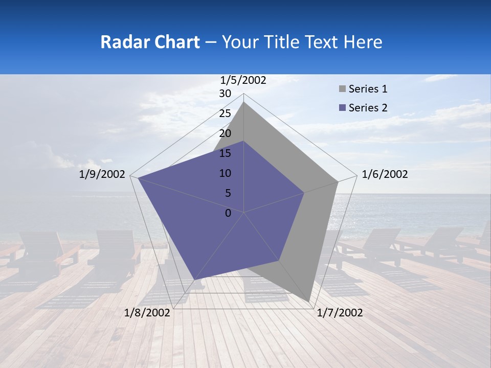 A Group Of Lounge Chairs Sitting On Top Of A Wooden Pier PowerPoint Template