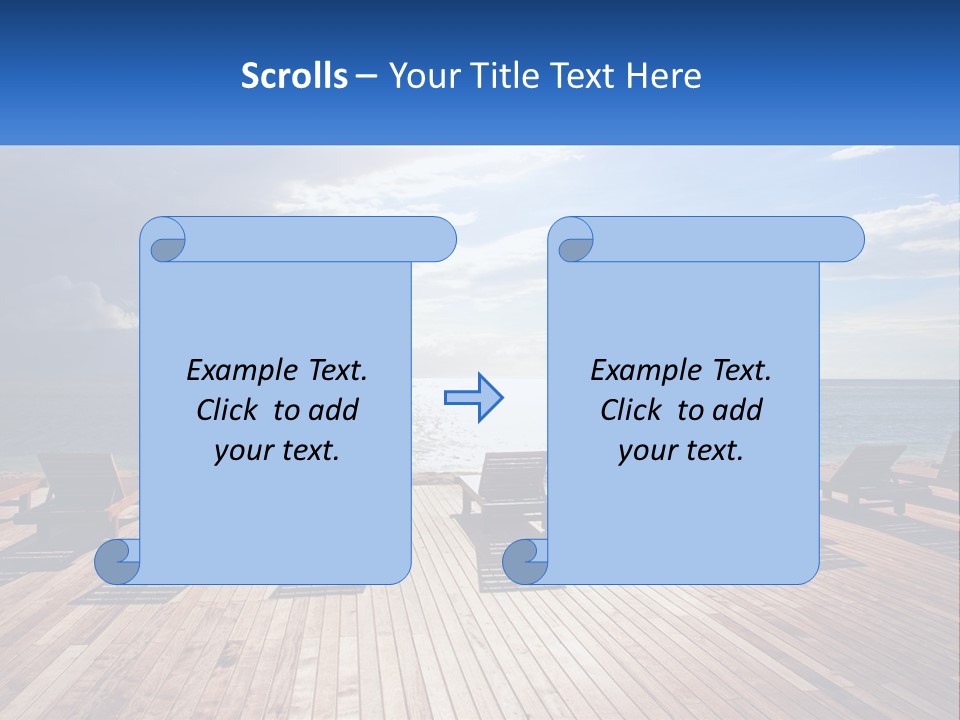 A Group Of Lounge Chairs Sitting On Top Of A Wooden Pier PowerPoint Template