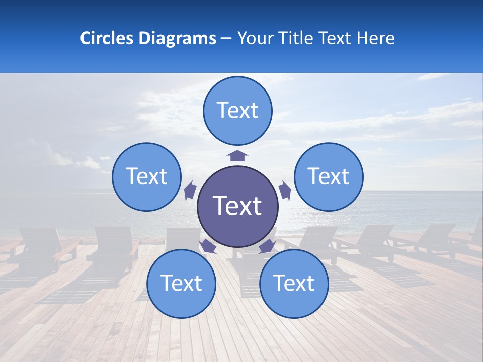 A Group Of Lounge Chairs Sitting On Top Of A Wooden Pier PowerPoint Template