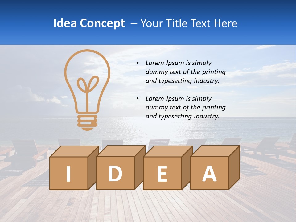 A Group Of Lounge Chairs Sitting On Top Of A Wooden Pier PowerPoint Template