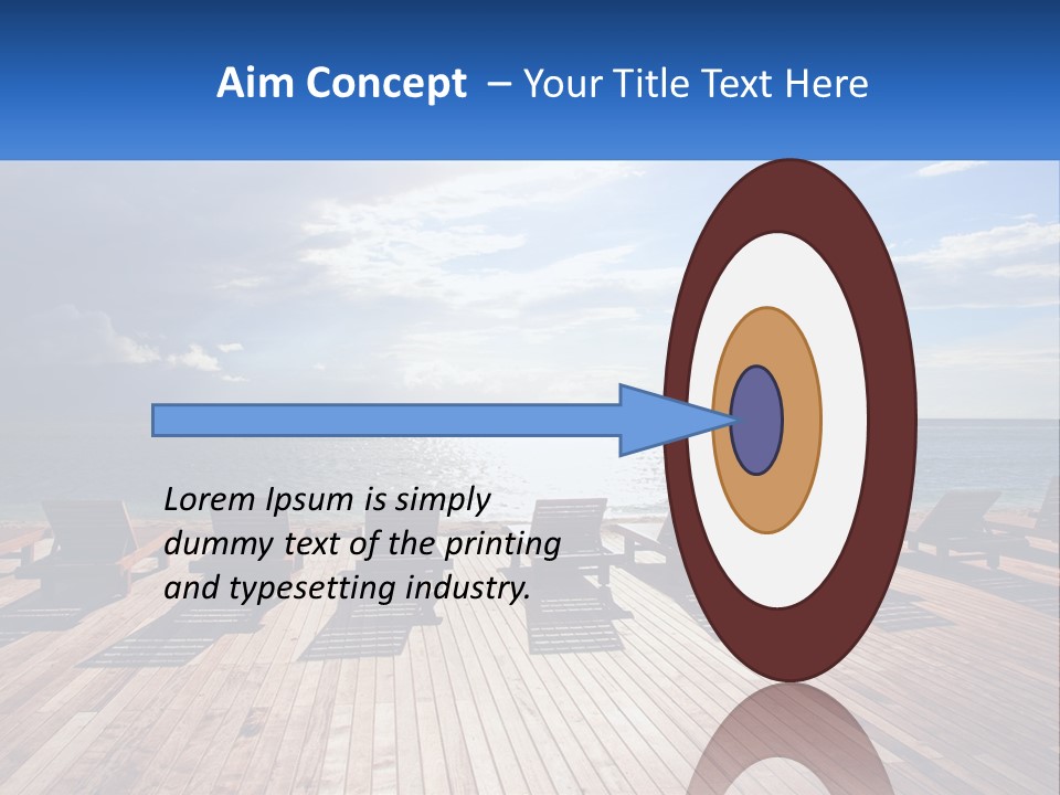 A Group Of Lounge Chairs Sitting On Top Of A Wooden Pier PowerPoint Template