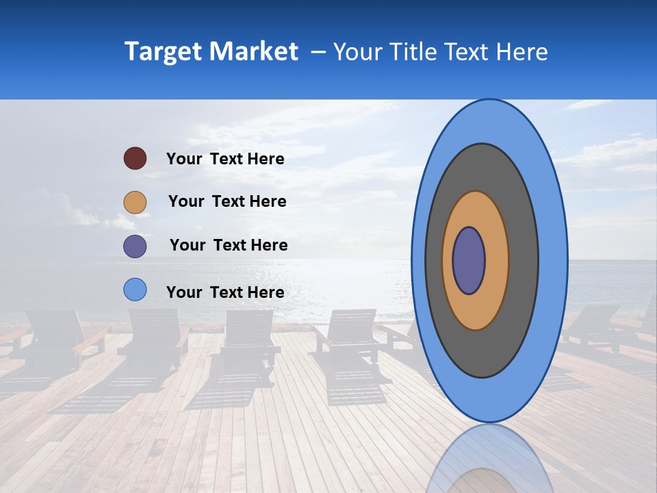 A Group Of Lounge Chairs Sitting On Top Of A Wooden Pier PowerPoint Template