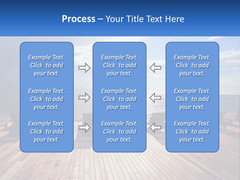 A Group Of Lounge Chairs Sitting On Top Of A Wooden Pier PowerPoint Template