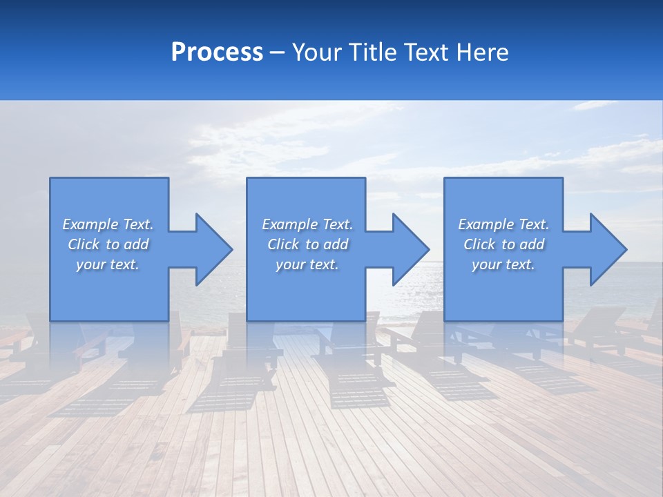 A Group Of Lounge Chairs Sitting On Top Of A Wooden Pier PowerPoint Template