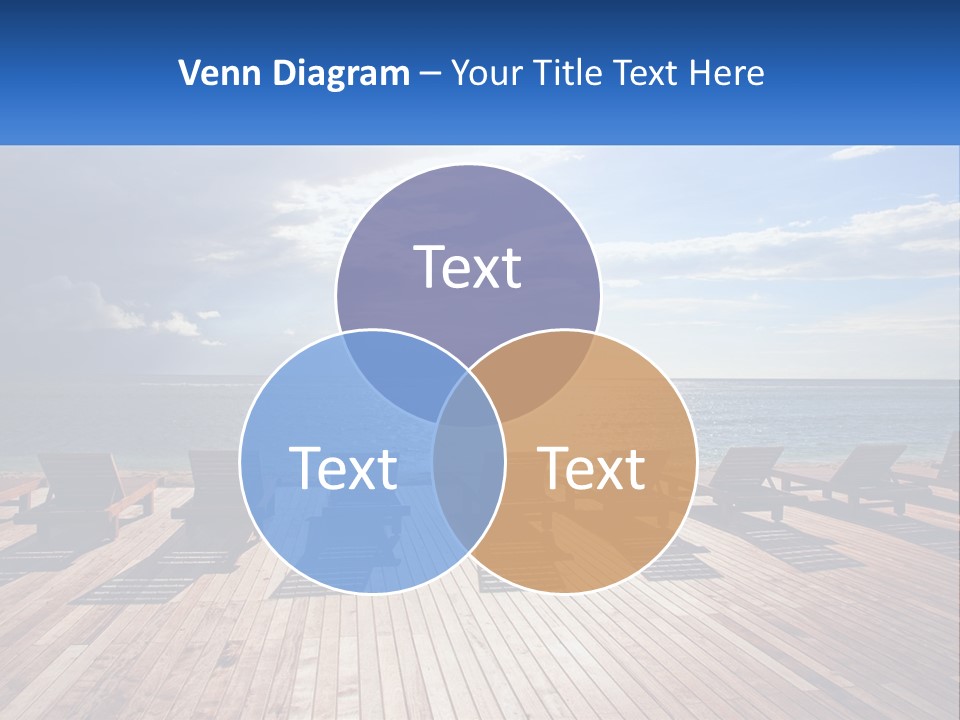 A Group Of Lounge Chairs Sitting On Top Of A Wooden Pier PowerPoint Template
