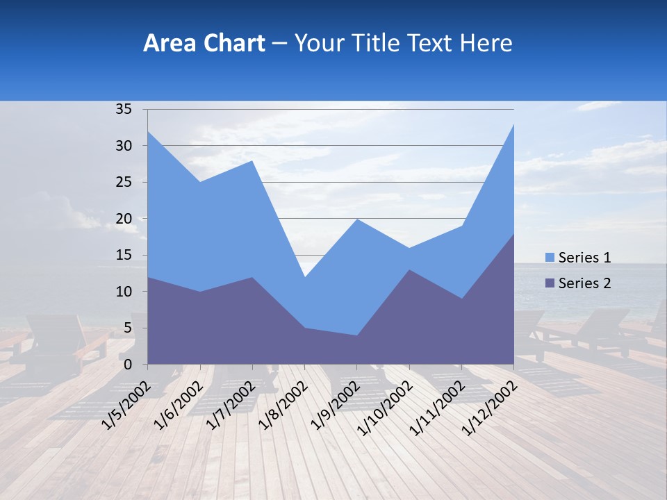 A Group Of Lounge Chairs Sitting On Top Of A Wooden Pier PowerPoint Template