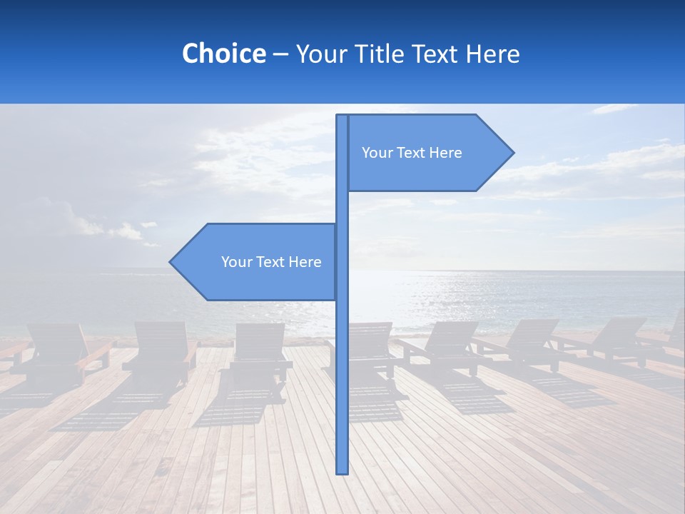 A Group Of Lounge Chairs Sitting On Top Of A Wooden Pier PowerPoint Template