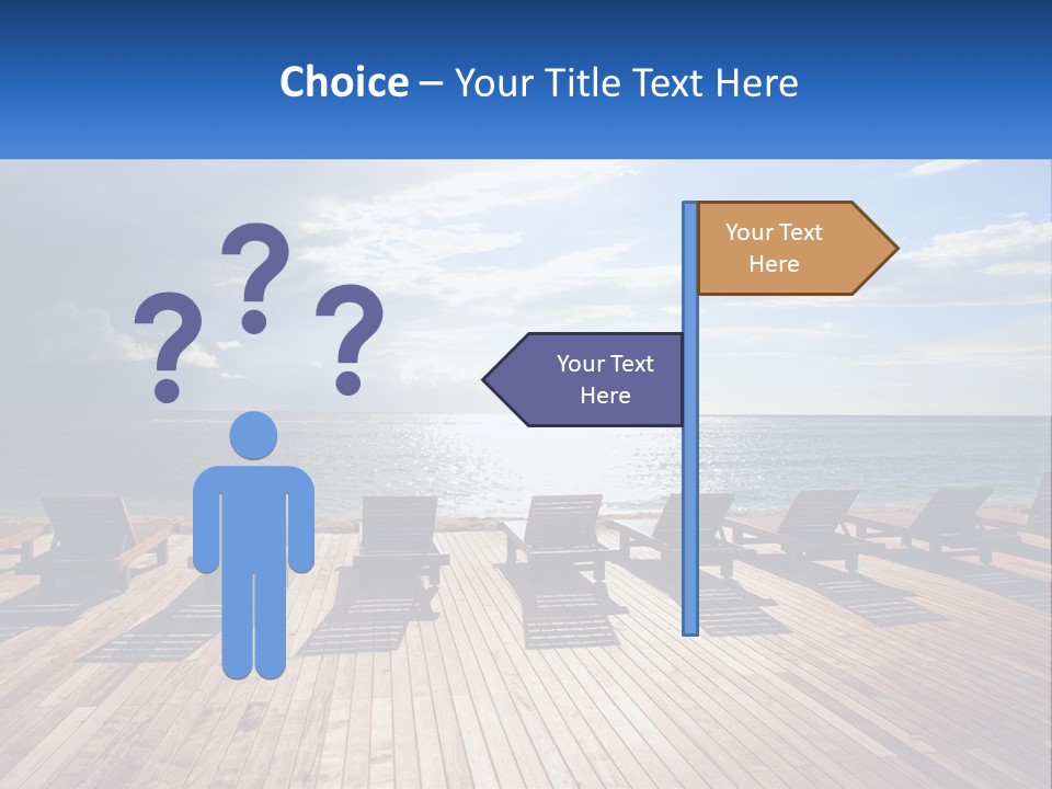 A Group Of Lounge Chairs Sitting On Top Of A Wooden Pier PowerPoint Template