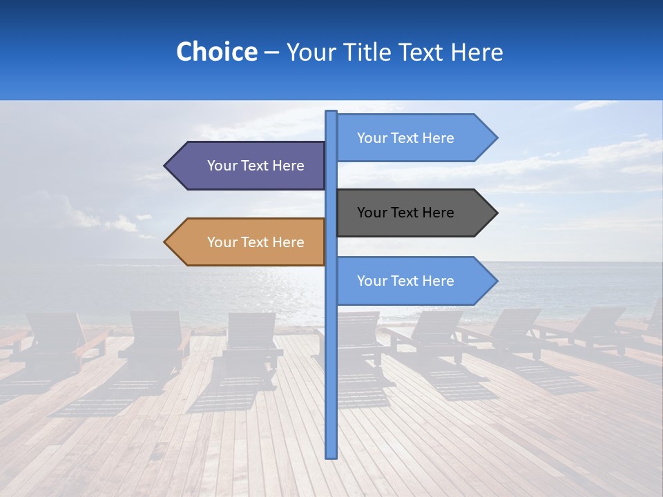 A Group Of Lounge Chairs Sitting On Top Of A Wooden Pier PowerPoint Template