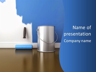 A Paint Can And A Roller On A Table PowerPoint Template