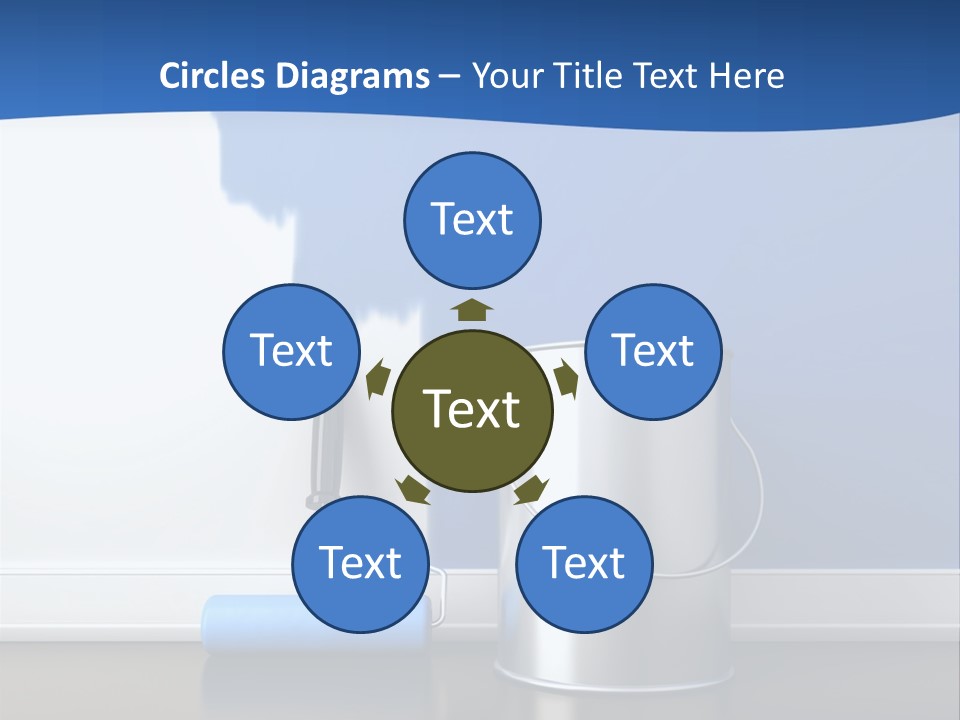 A Paint Can And A Roller On A Table PowerPoint Template