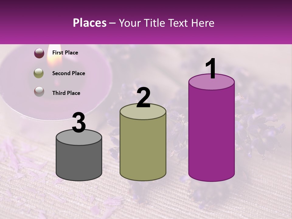 A Purple Candle And Some Lavender Flowers On A Table PowerPoint Template