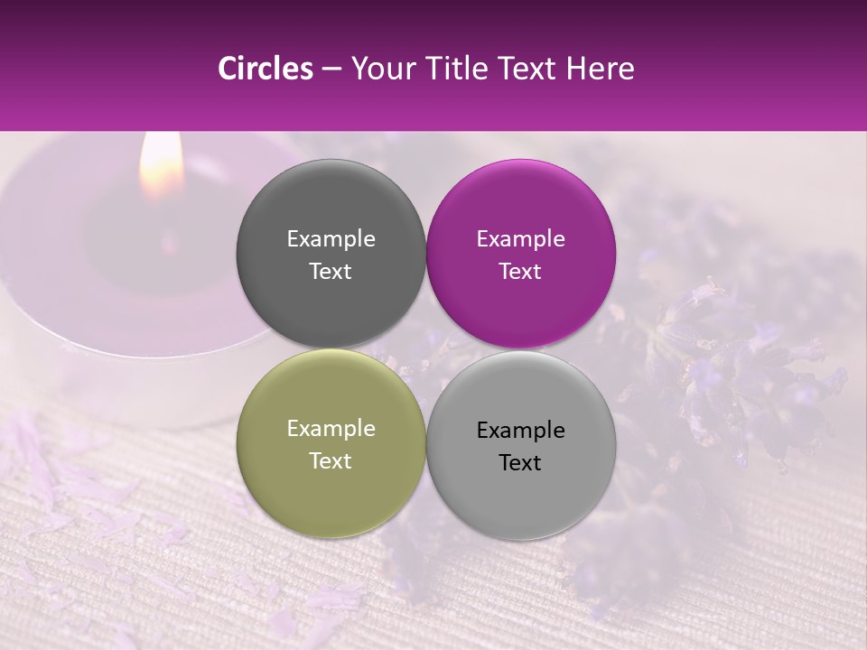 A Purple Candle And Some Lavender Flowers On A Table PowerPoint Template