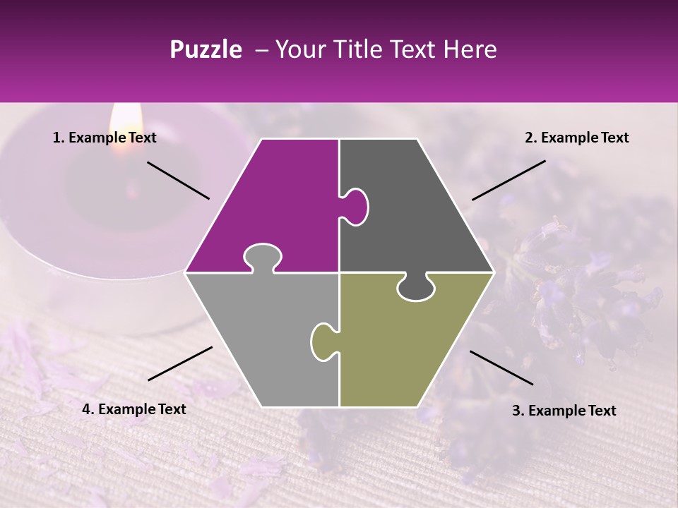 A Purple Candle And Some Lavender Flowers On A Table PowerPoint Template