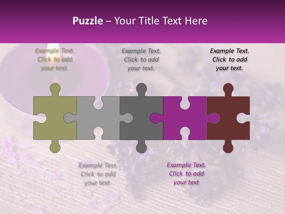 A Purple Candle And Some Lavender Flowers On A Table PowerPoint Template