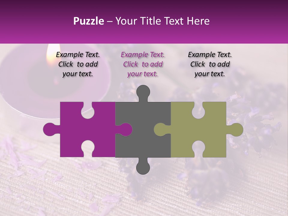 A Purple Candle And Some Lavender Flowers On A Table PowerPoint Template