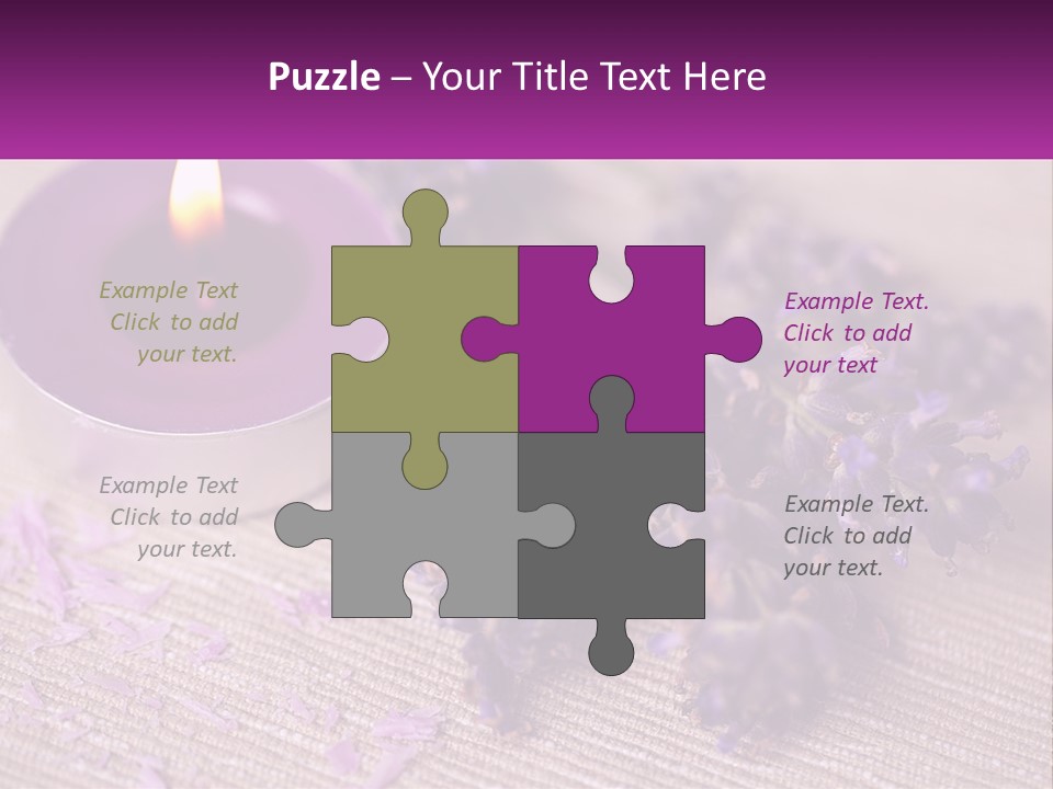 A Purple Candle And Some Lavender Flowers On A Table PowerPoint Template