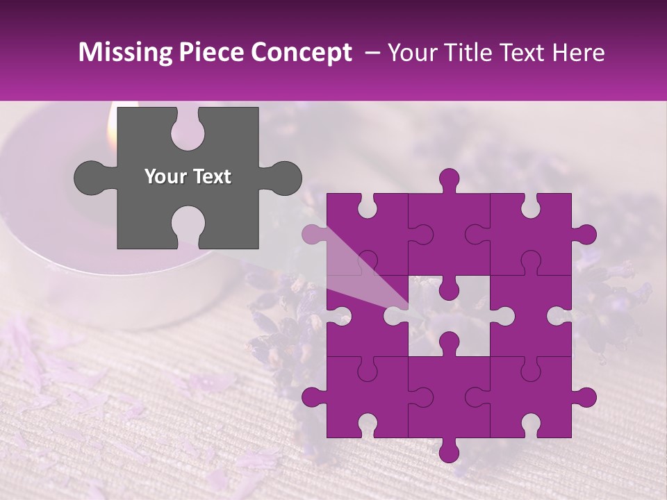 A Purple Candle And Some Lavender Flowers On A Table PowerPoint Template