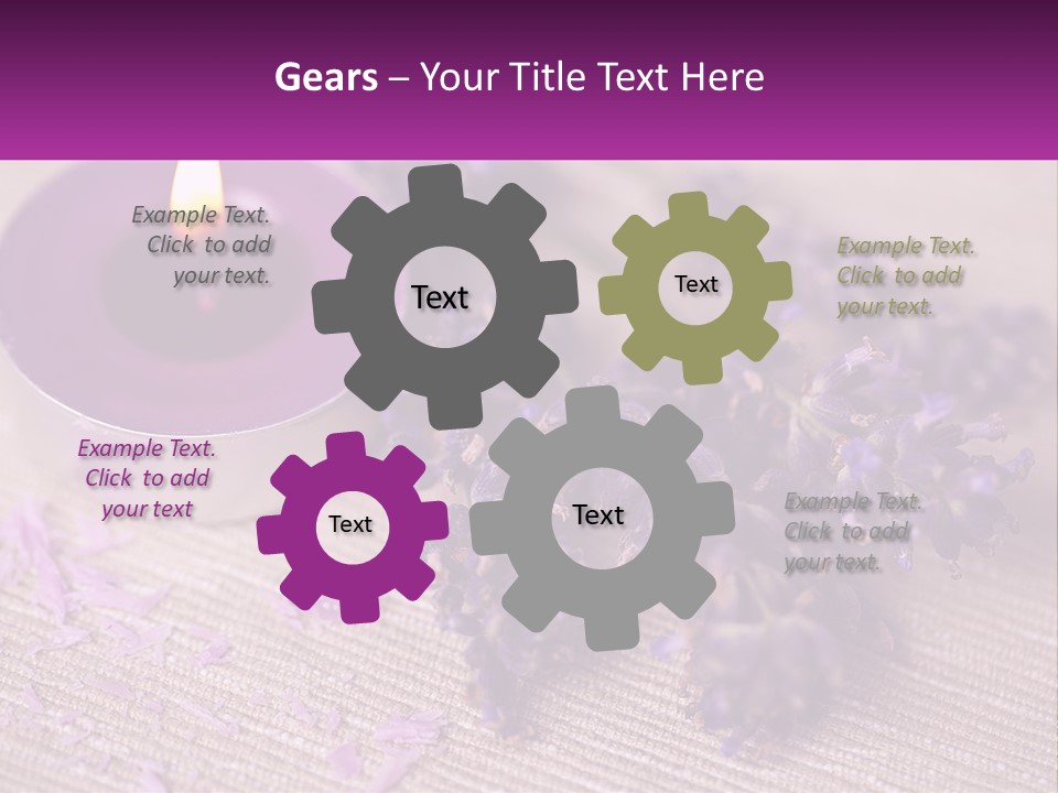 A Purple Candle And Some Lavender Flowers On A Table PowerPoint Template