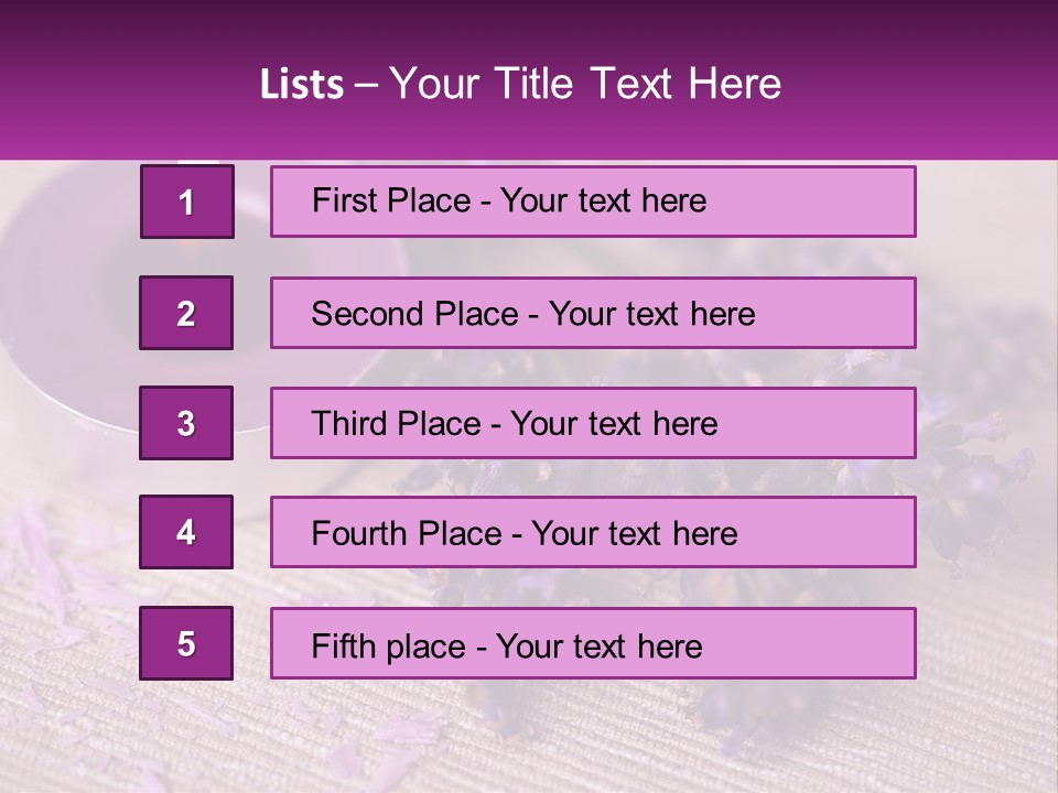 A Purple Candle And Some Lavender Flowers On A Table PowerPoint Template