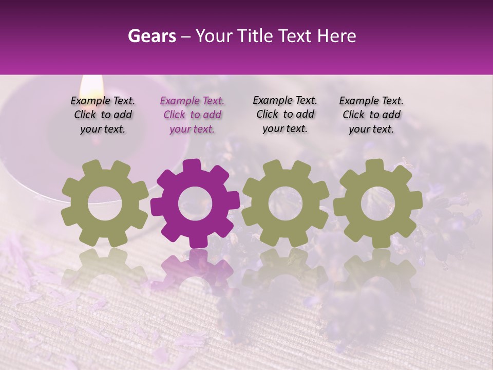 A Purple Candle And Some Lavender Flowers On A Table PowerPoint Template