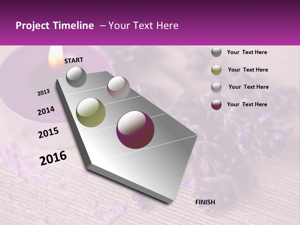 A Purple Candle And Some Lavender Flowers On A Table PowerPoint Template