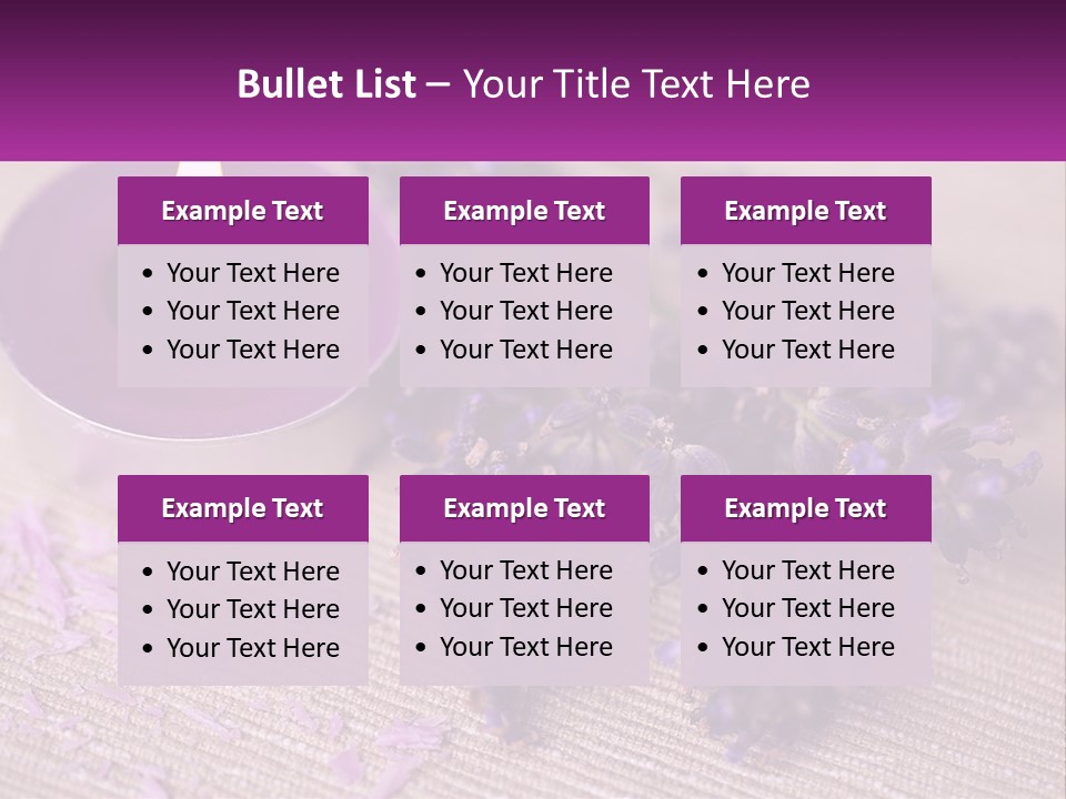 A Purple Candle And Some Lavender Flowers On A Table PowerPoint Template