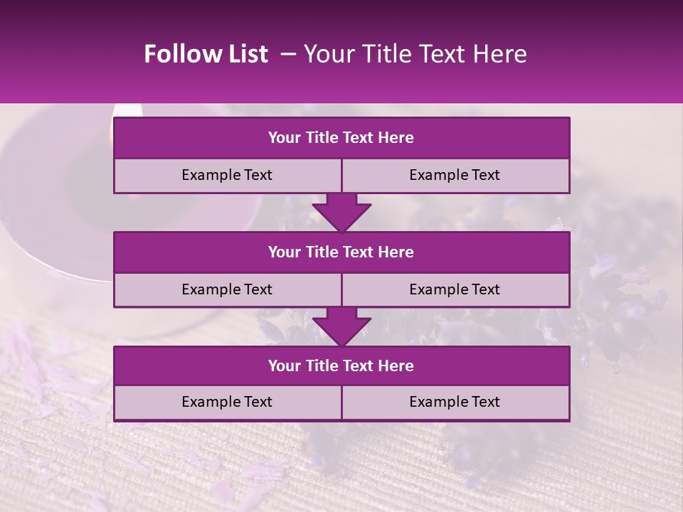 A Purple Candle And Some Lavender Flowers On A Table PowerPoint Template