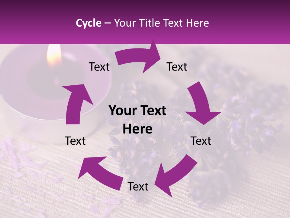 A Purple Candle And Some Lavender Flowers On A Table PowerPoint Template