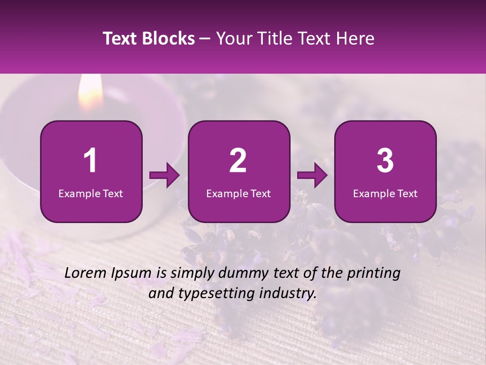 A Purple Candle And Some Lavender Flowers On A Table PowerPoint Template