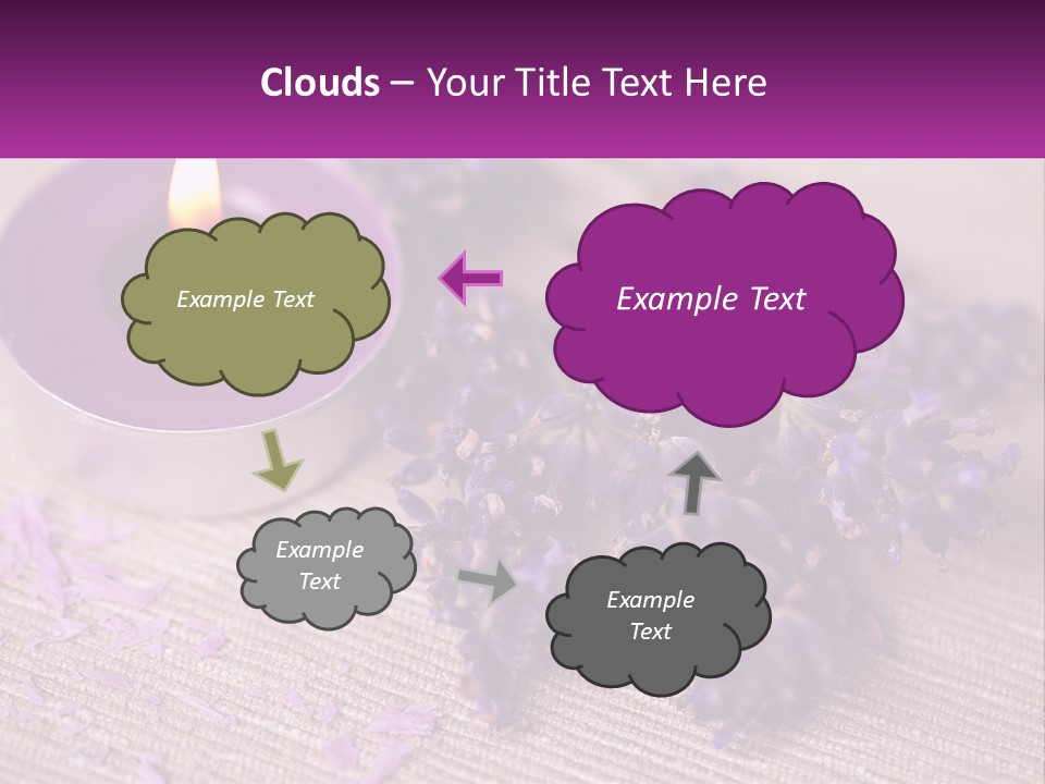 A Purple Candle And Some Lavender Flowers On A Table PowerPoint Template