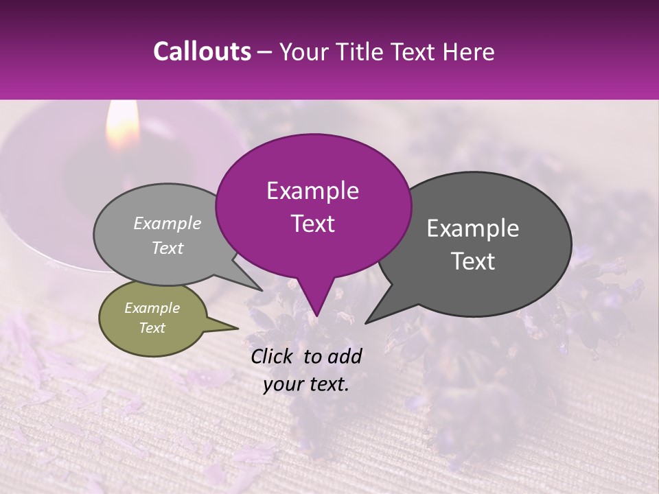 A Purple Candle And Some Lavender Flowers On A Table PowerPoint Template