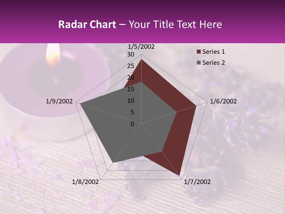 A Purple Candle And Some Lavender Flowers On A Table PowerPoint Template