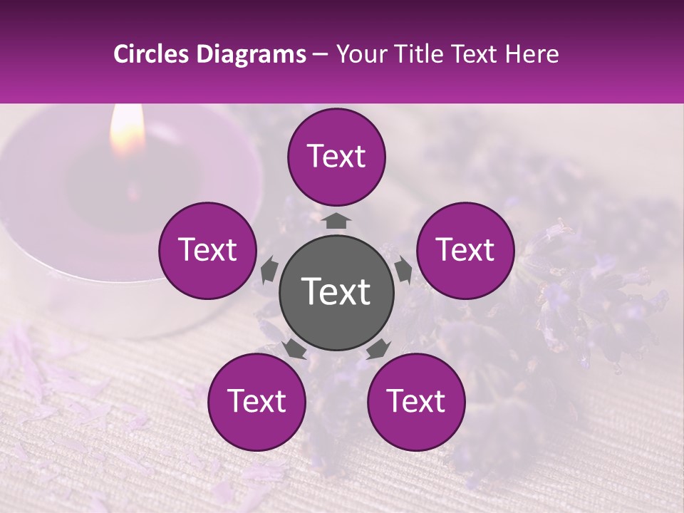 A Purple Candle And Some Lavender Flowers On A Table PowerPoint Template